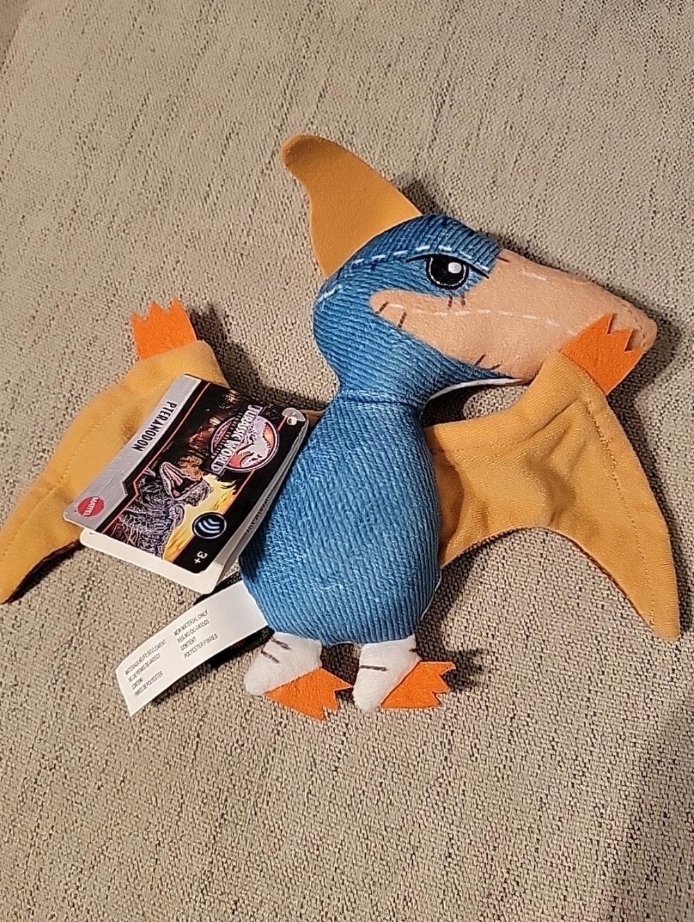Blue and Orange Plush Pterodactyl Bird Toy - Pet Play Plush
